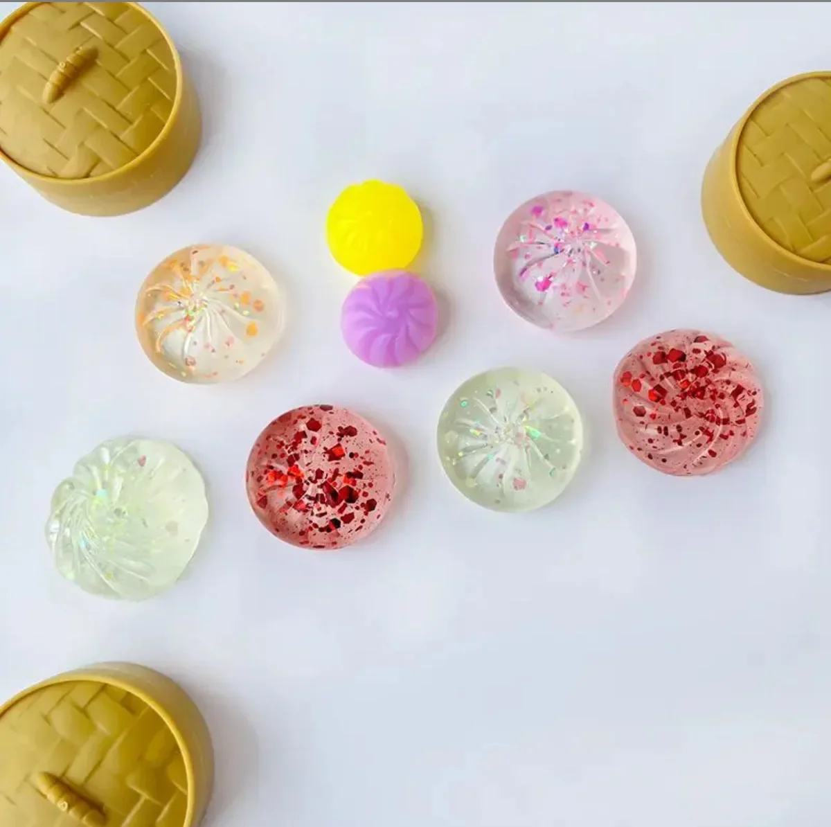 Kristall-Mini-Brötchen- und Dampfnudel-Quetschspielzeug-Set mit Dampfgarer, Weiches Stressabbau-Quetschspielzeug, Neuartiges Partygeschenk – Detail 3