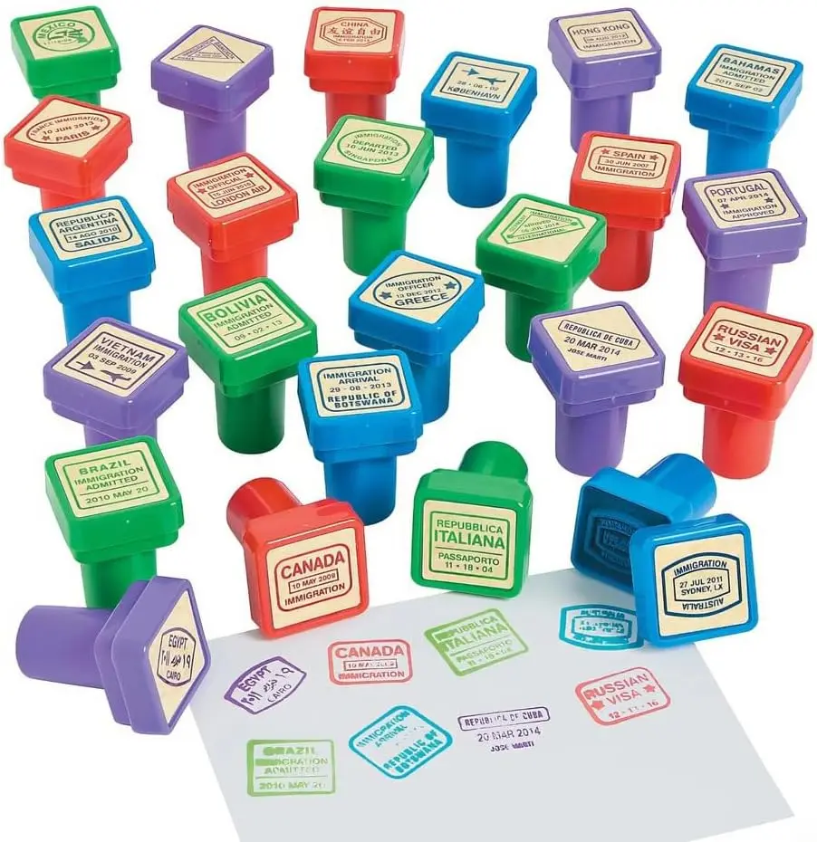 

24 Pcs Passport Stampers for Kids Geography Learning Activities