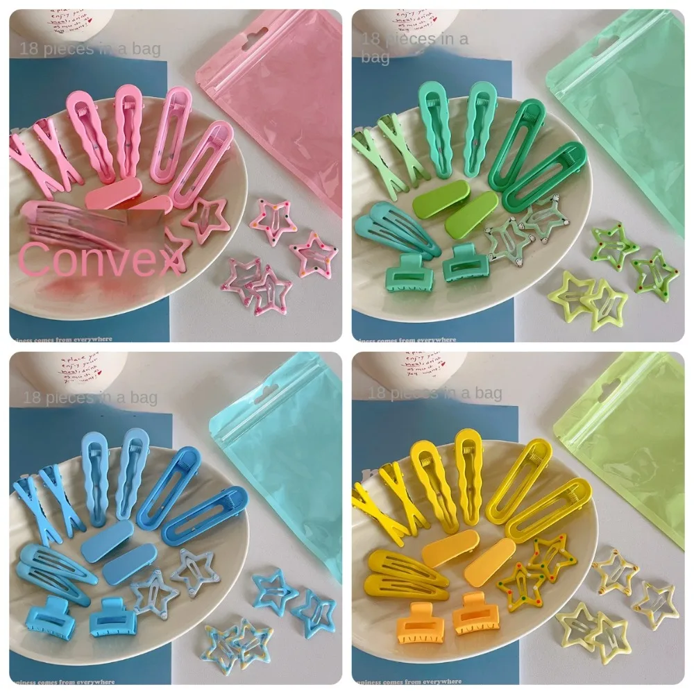 18pcs Kawaii Candy Color Hair Clip Set Cute Girl's Heart Dopamine Hairpin Korean BB Clip Duckbill Clip Women Girl Hair Accessory