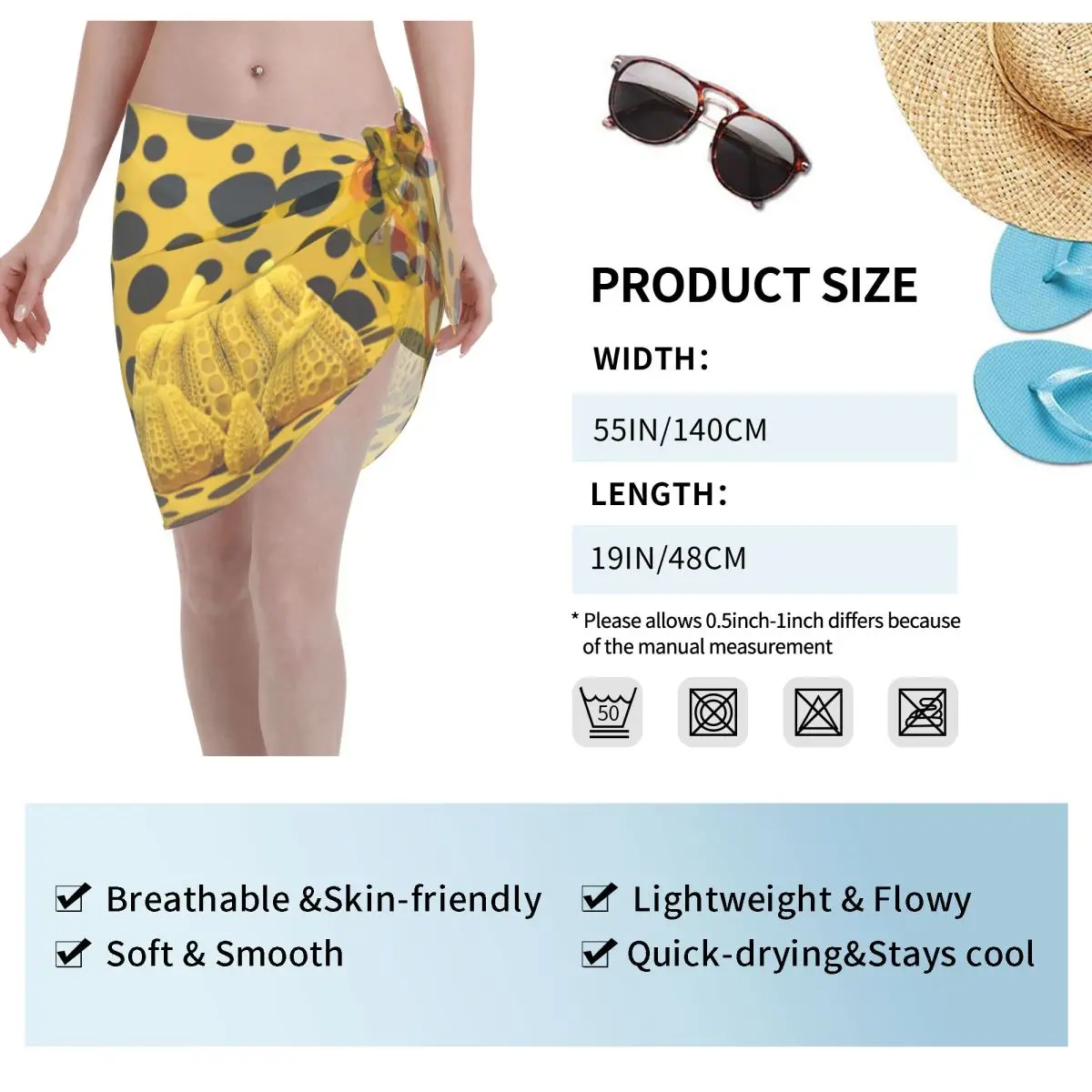 Aangepaste Yayoi Kusama Polka korte sarongs badpak cover-up print pompoen bikini wrap pure sarong strand wrap