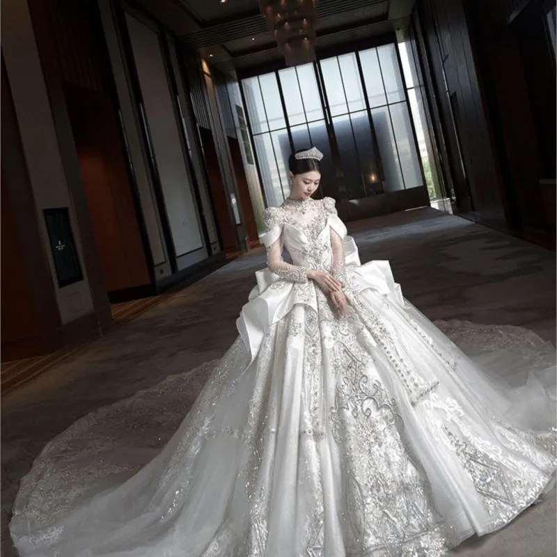 Heavy industry luxury large tail-of-the-line main yarn haute couture dress