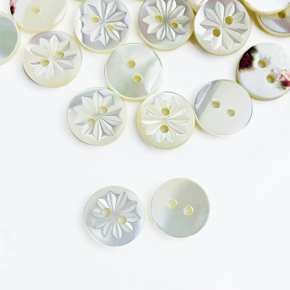 10PC Natural White Mother of Pearl Handmade Carving Flowers 2-holes Flatback Button Sewing Crafts DIY Scrapbooking Accessories