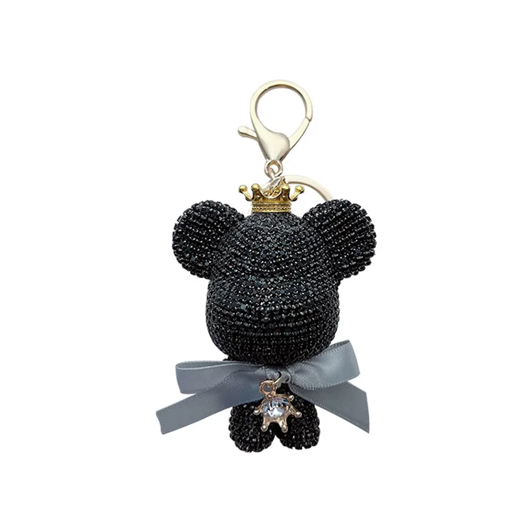 Fashionable full diamond crown violent bear keychain creative bow cute doll car key chain exquisite gift