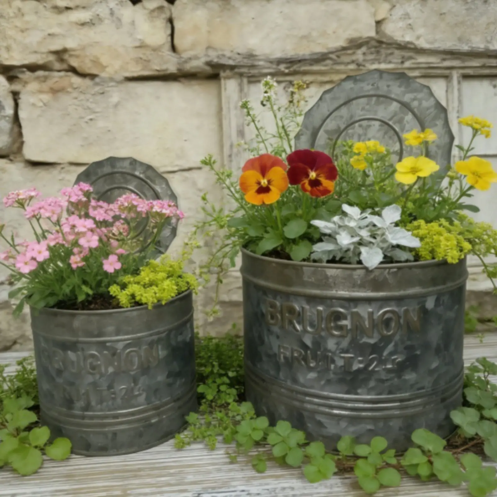 Vintage Can-Design Flower Pot Embossed Lidded Flower Pot Plant Holder Cylindrical Garden Decor Drainage Hole