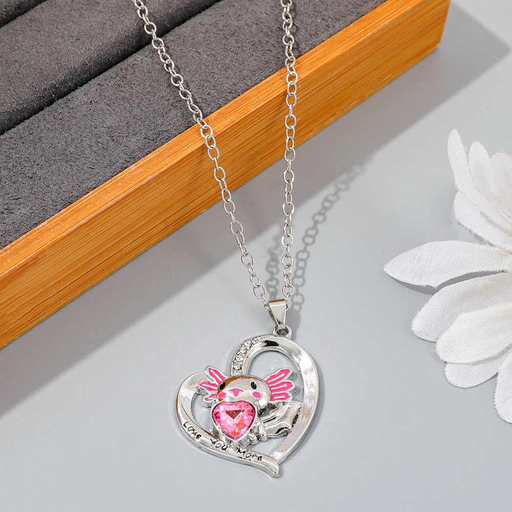 Cute Charm Small Fish Heart Hollowed out Rhinestone Necklace Cartoon Creative Pendant Jewelry Accessory Gift for Women