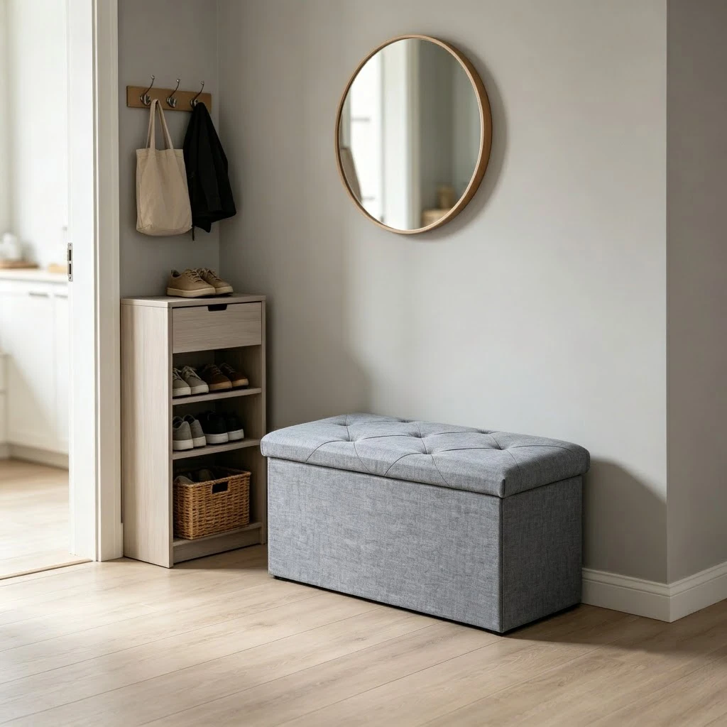 Folding Storage Ottoman Bench and Cube, Gray Tufted Fabric Storage Chest Footrest Seat with 400 lb Capacity for Bedroom Entryway Living Room, Multiple Sizes view 5