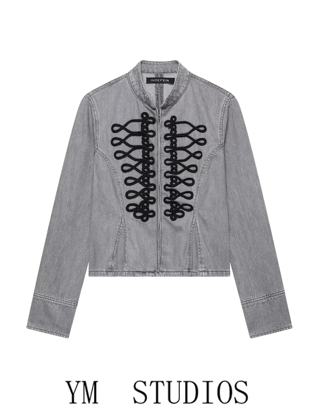 Women's Short Coat 2026 Autumn Fashion Decorative Wind Rope Knot Buckle Skirt Style Hem Button up Top Polyester Fiber
