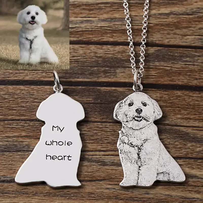 Pet Custom Customized Dog Cat Avatar Silver Necklace Jewelry   Personalized  Figure Ornaments for  Lovers/ Loss