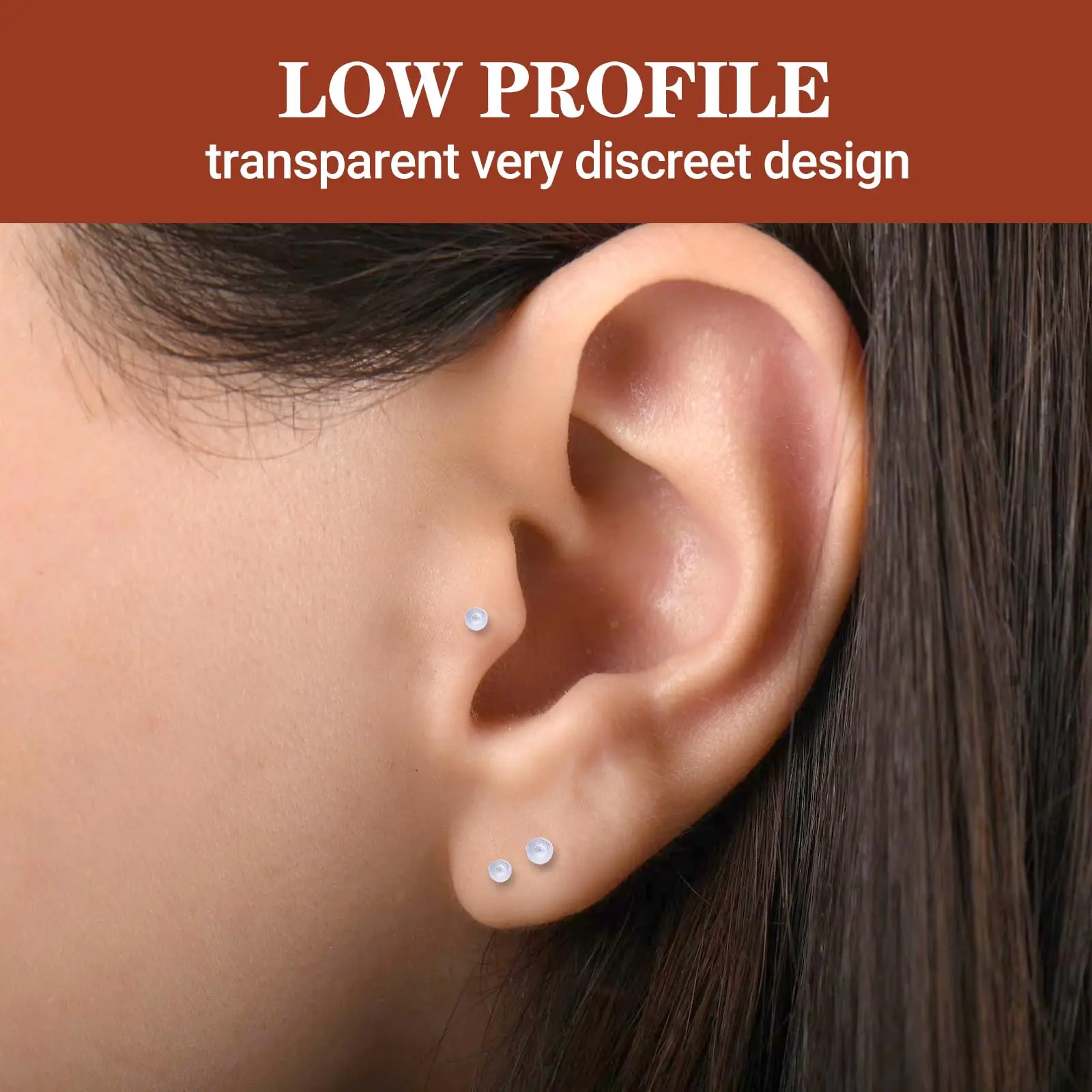 24PCS Clear Invisible Piercing for Work 16G Push Top Helix Labret Lip Rings Earrings Flat Back Nose Studs Tragus 6/8/10/12mm Bar