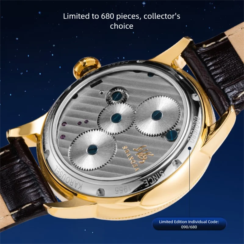 Reloj Tourbillon Shanghai, reloj mecánico para hombre, reloj mecánico de cuerda Manual, correa de cuero genuino, calendario, reloj de zafiro