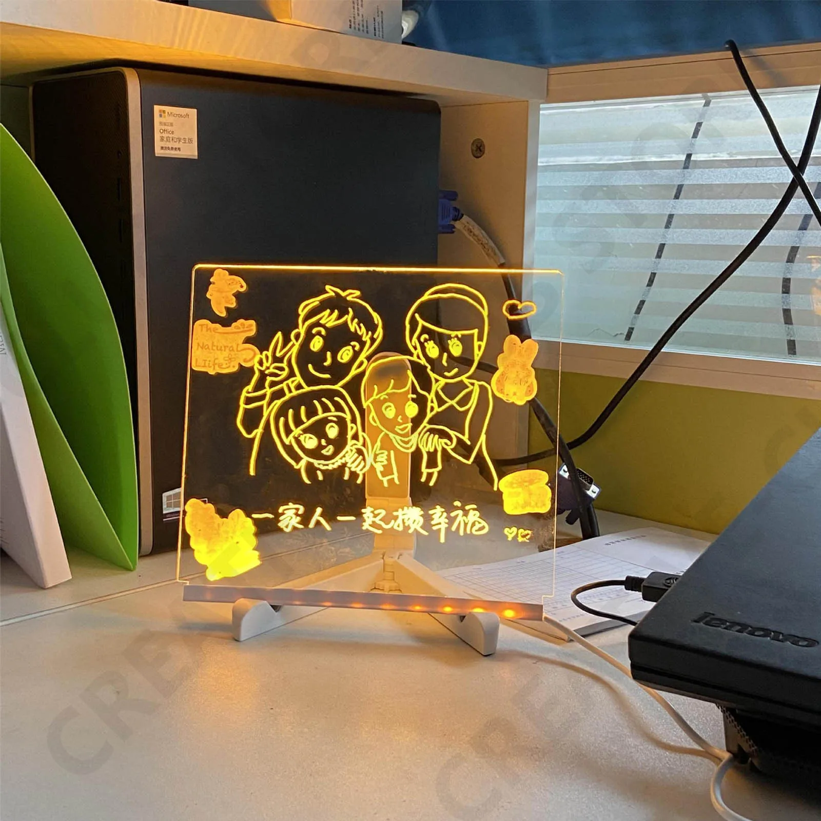 LED light up อะคริลิคกระดานข้อความ Erasable 15*15 ซม. USB เด็กกระดานวาดภาพ DIY สําหรับของขวัญวันเกิดบาร์บอร์ดโฆษณา