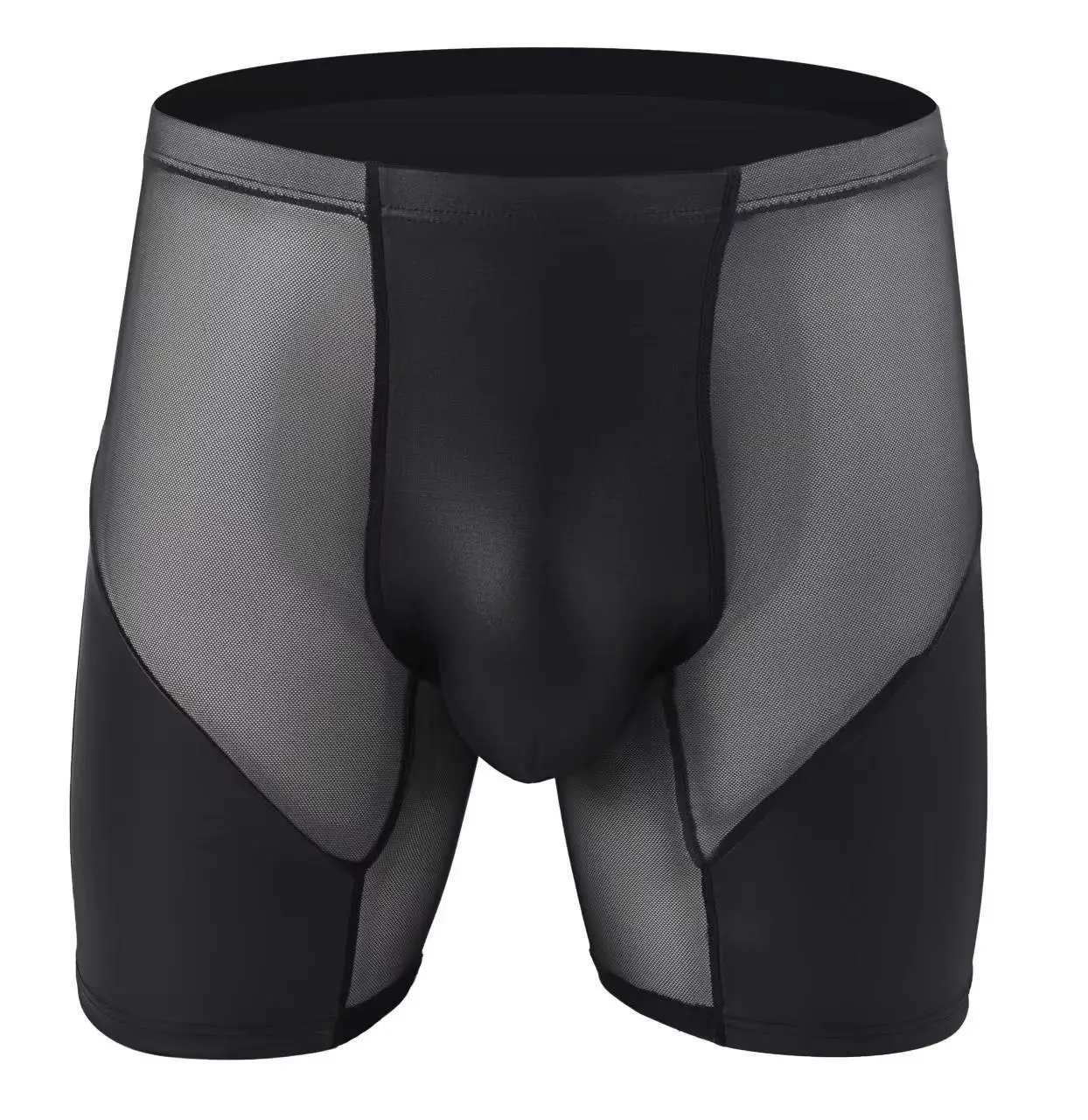 

Men Boxer Shorts Homme Ropa Mesh Faux Leather Panties Man Underwear Cueca Solid U Convex Pouch Pouch Long Leg Underpants Male