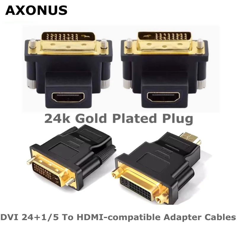 Elbow 24k Gold Plated Plug Male To Female Converter 1080P For HDTV Projector Monito DVI 24+1 To HDMI-compatible Adapter Cables