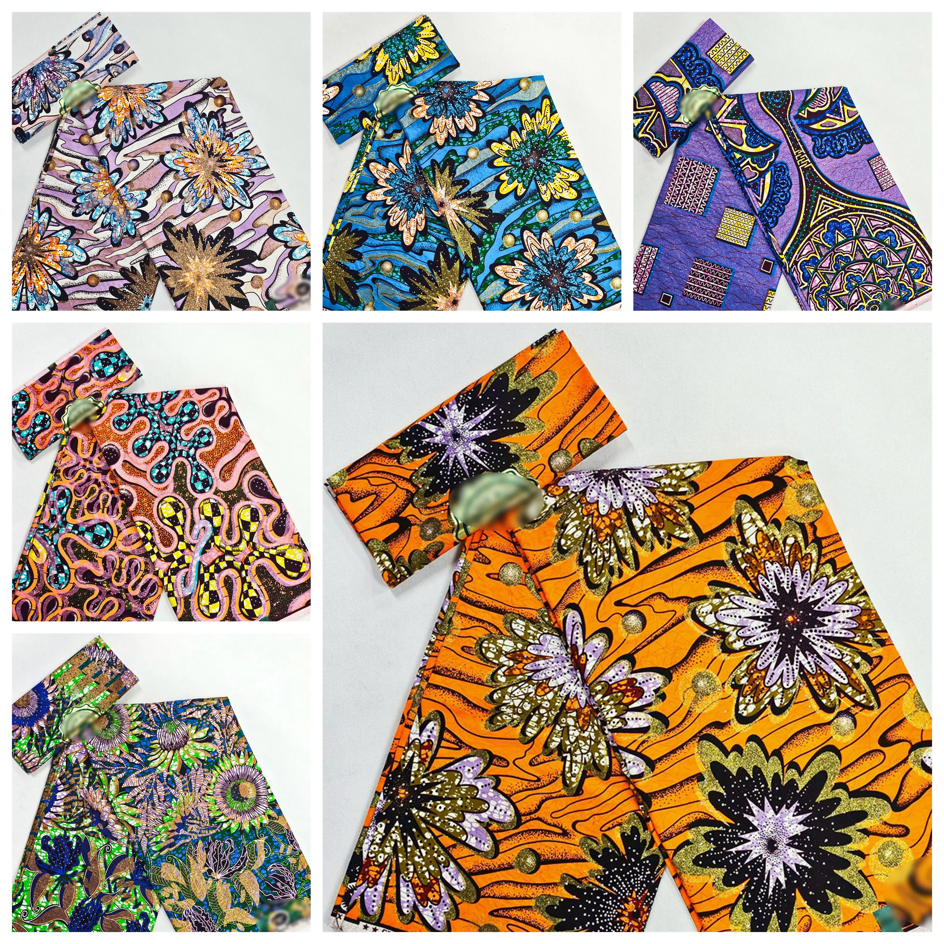 

Мягкая супер блестящая ткань Grand Golden Wax, хлопок, Анкара, золотой воск, флэш-принт, батик, высокое качество, нигерийская африканская восковая ткань