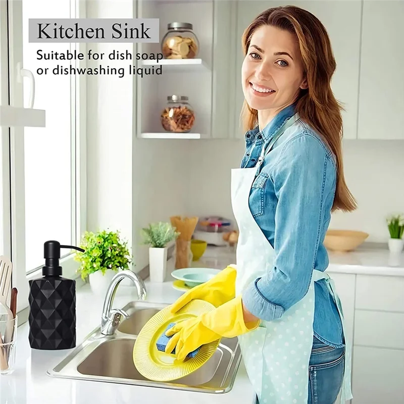 

A34R 2 шт. Матовый черный дозатор мыла 13,5 унций/11 унций Стеклянный дозатор мыла для рук Набор для ванной и кухни, дозатор мыла