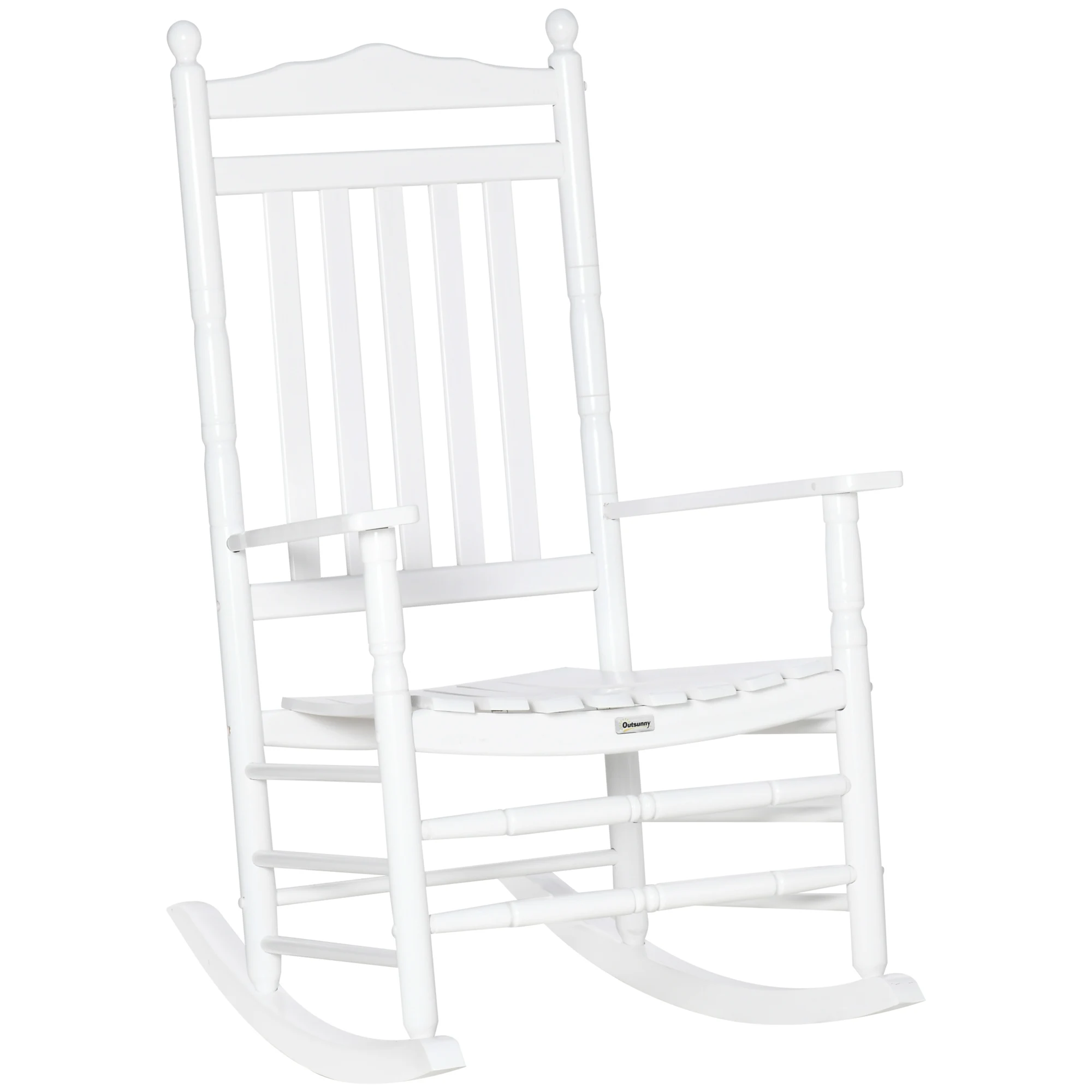 Traditional Wooden High-Back Rocking Chair for Porch, Deck Indoor Outdoor White