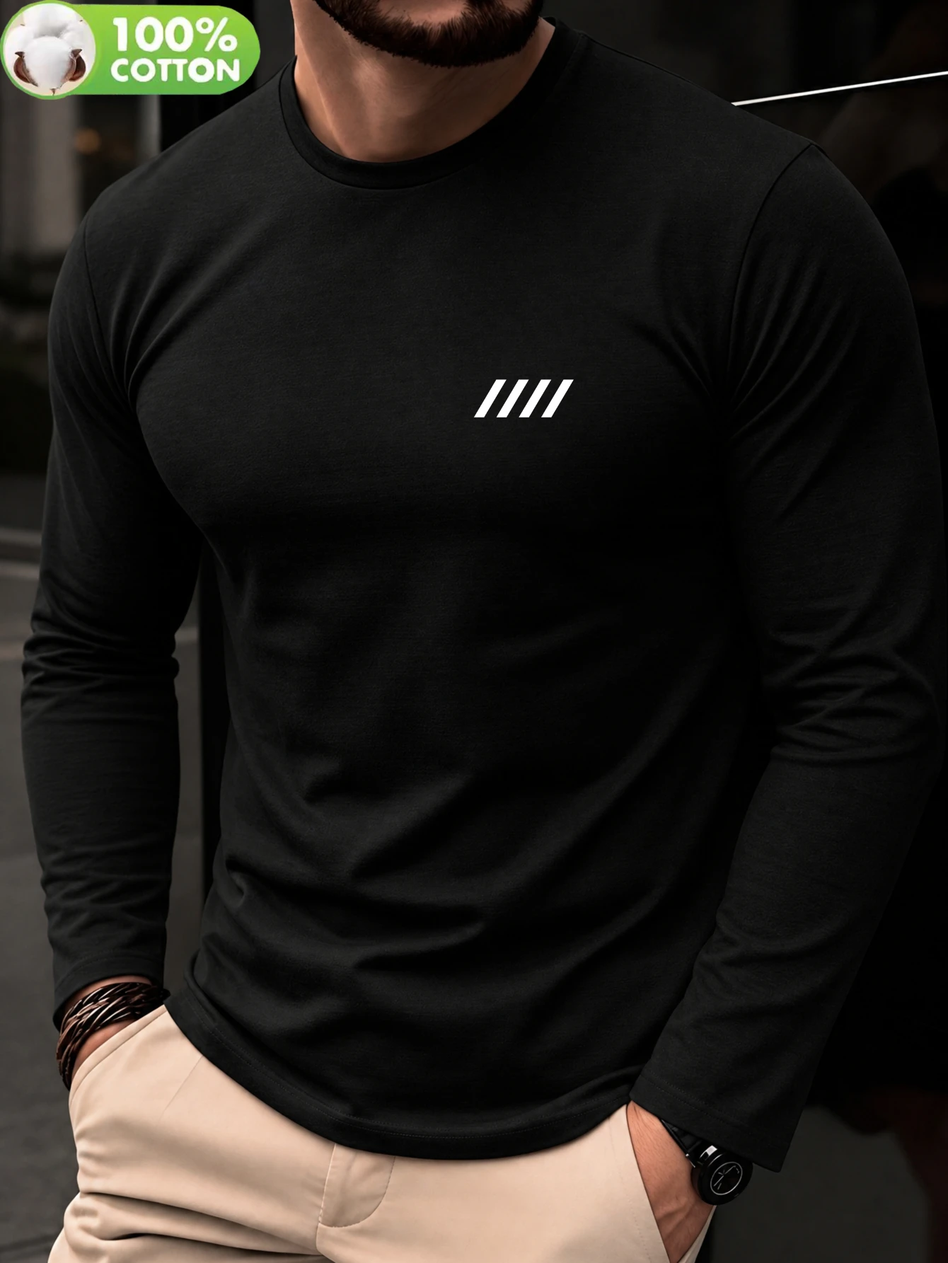 Men 100% Cotton Long Sleeve T Shirt Soft Breathable Crew Neck Tee For Spring Autumn Wine Red Green Dark Blue Casual Layering Bas