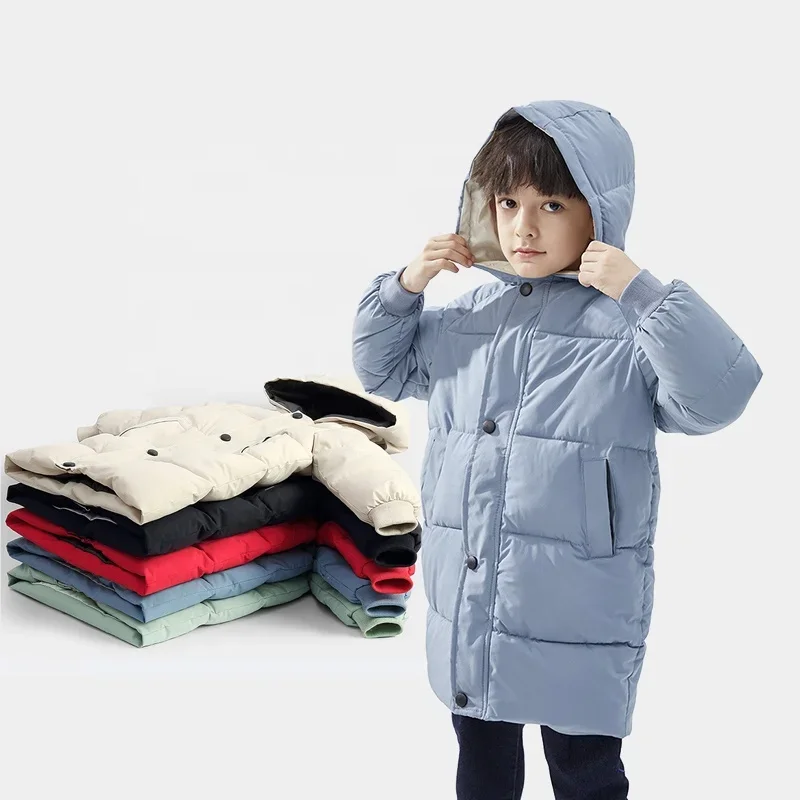 

Custom logo kids boy warm puffer jacket children coats and outerwears down clothes mid-long padded winter boys coats with hooded