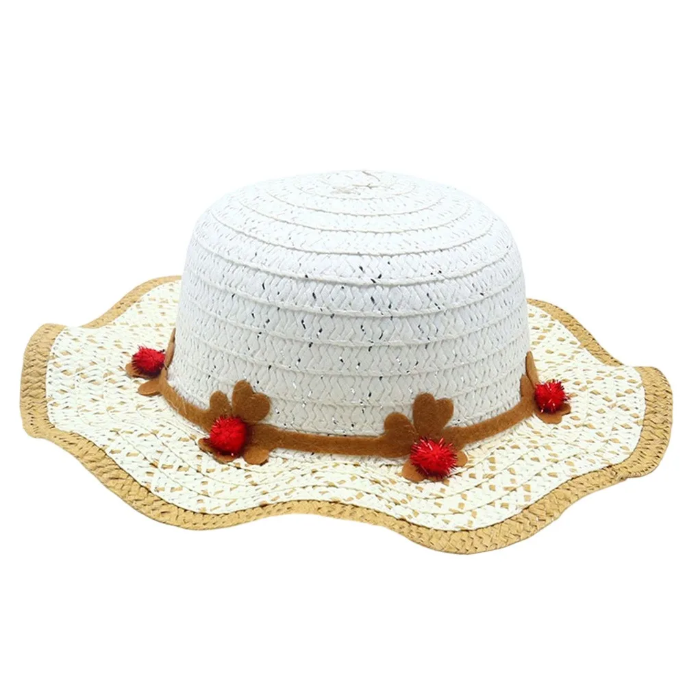 

Sweet Handmade Straw Hat Flower Decoration 3-7Year Beach Hat Wide Brim Sun Visor Beach