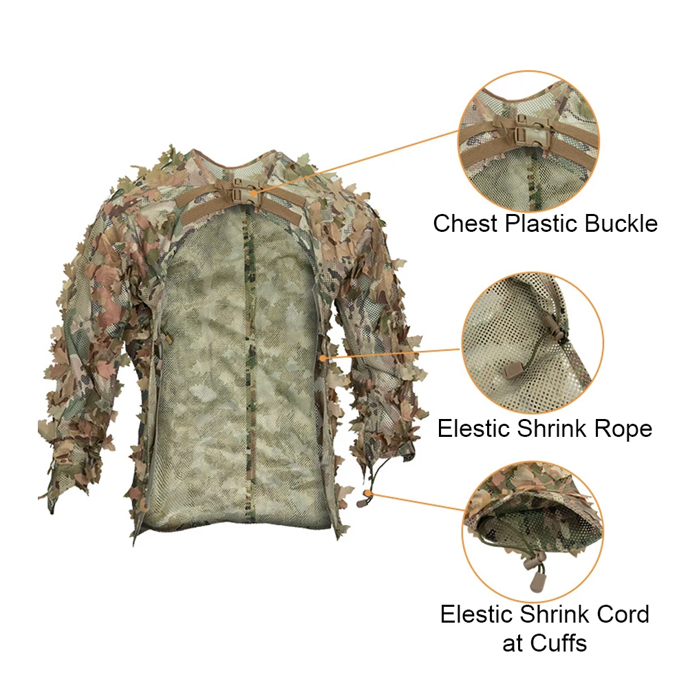 Imagem -05 - Tactics Leaf Camouflage Cloak Caça Roupas Malha Airsoft cs Shooting Suit Equipamento ao ar Livre Adulto