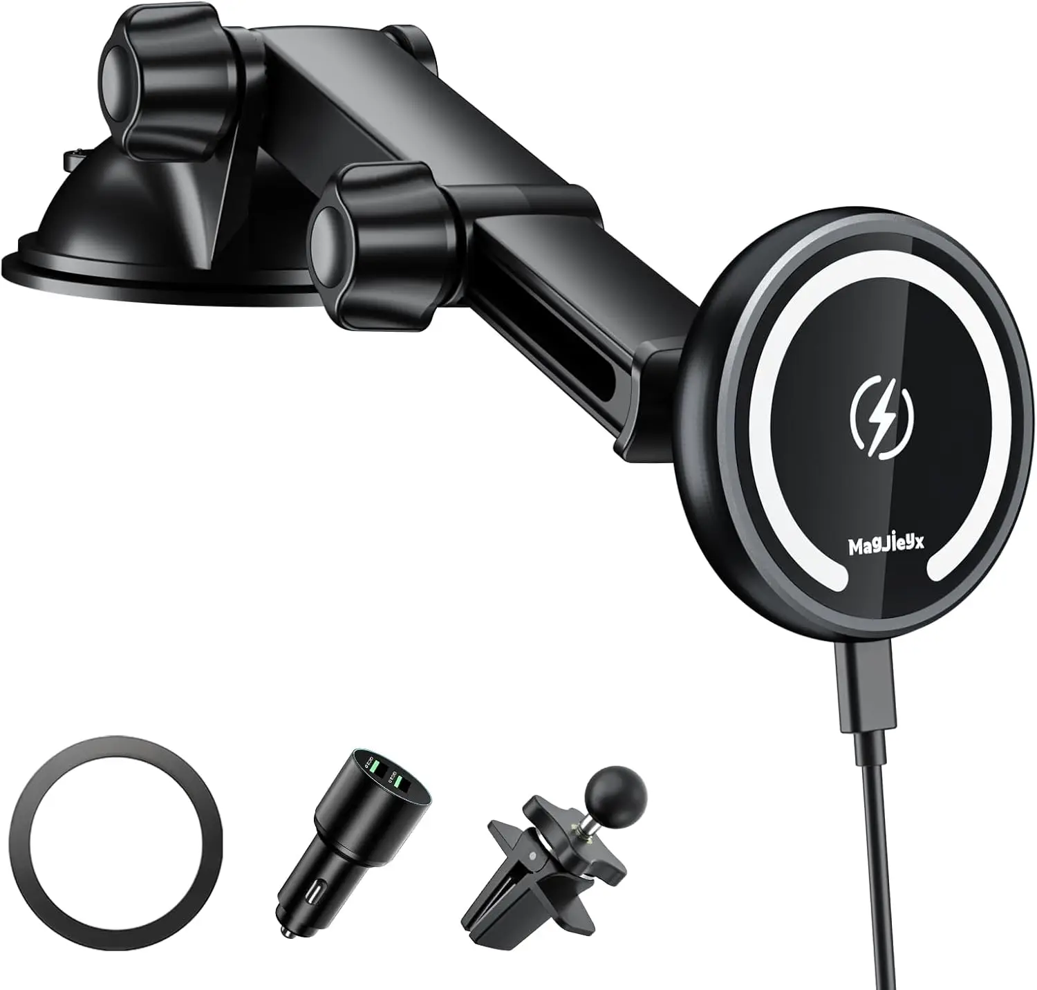 

Magnetic MagSafe Car Mount Charger, 38W Fast Wireless Charger with Retractable Holder for iPhone 16/15/14/13 Plus