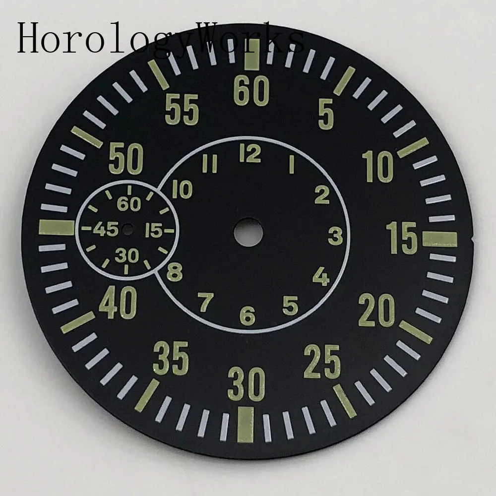 38,9 mm steriles Zifferblatt, leuchtend, passend für ETA6497 ST3600 Uhrwerk, Uhrenteile, schwarz