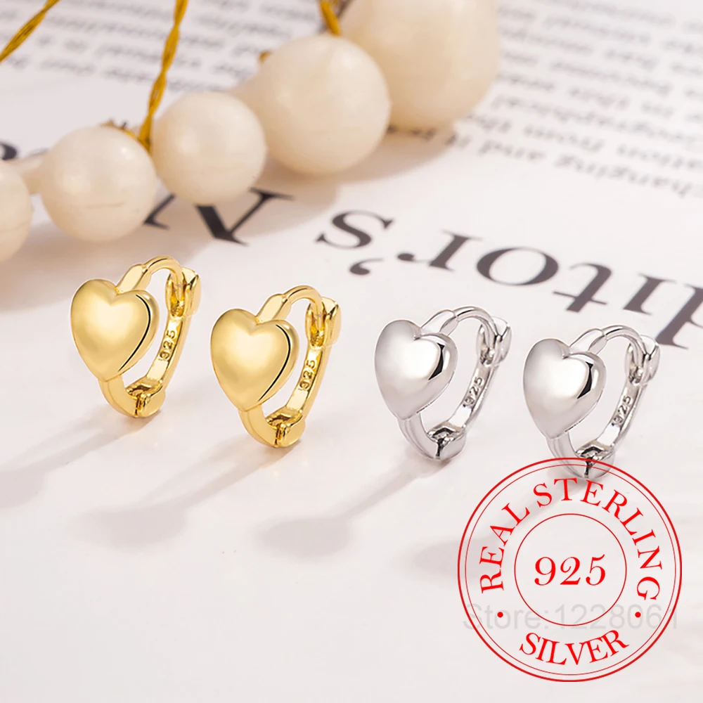

925 Sterling Silver Jewelry Simple Smooth Love Heart Hoop Earrings For Women Wedding Party Jewelry for Girls Friend Gift