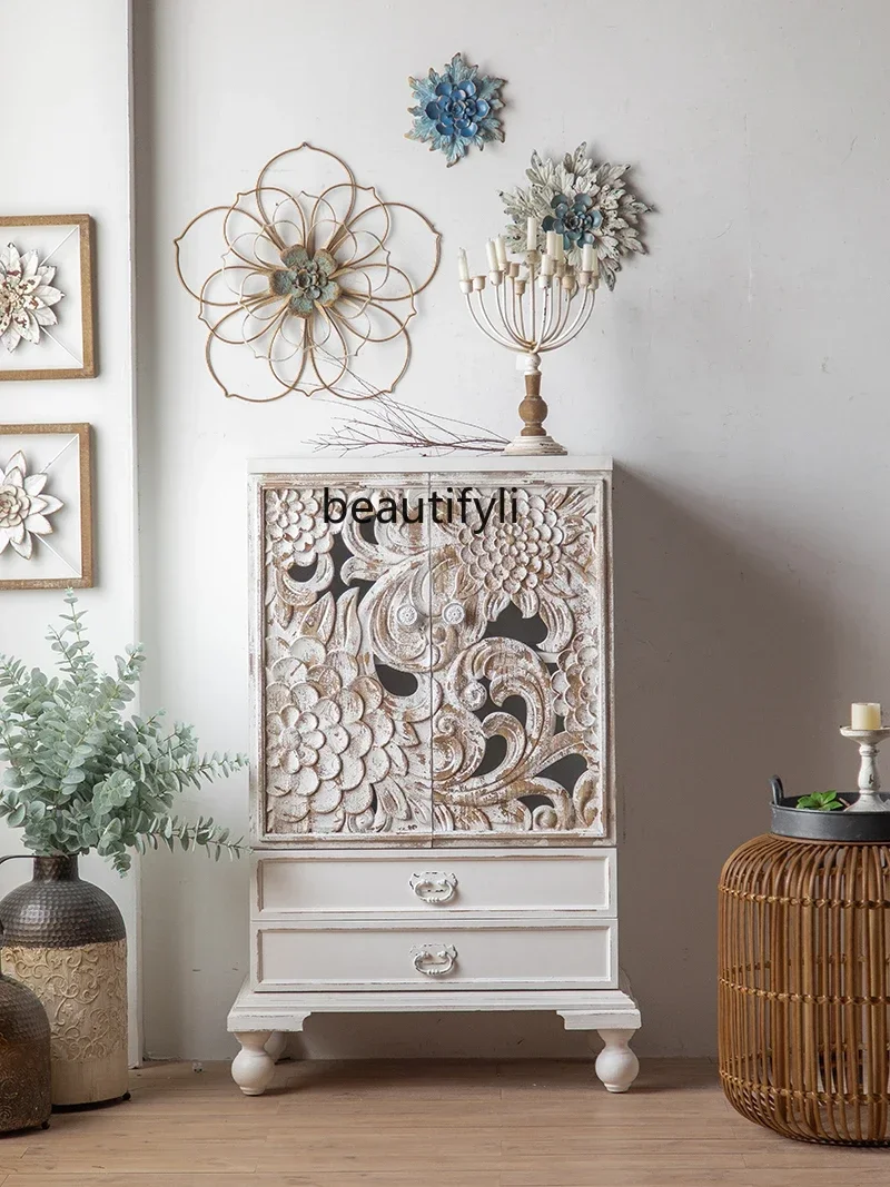 American old garden dining side cabinet carved against the wall hollow storage locker