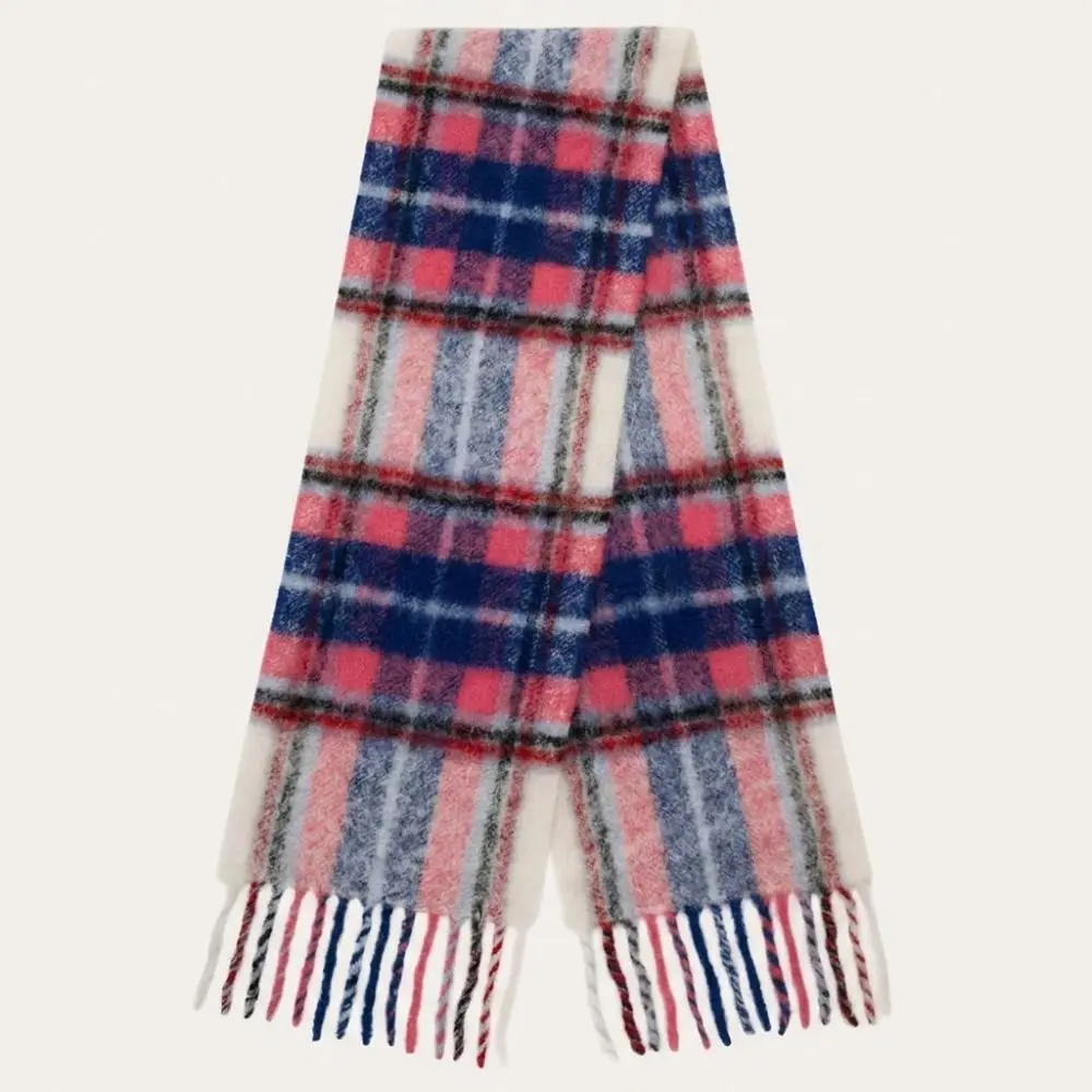 Retro Long Plaid Scarf Retro Plush Tassel Shawl Preppy Imitation Cashmere Women Cape Girl