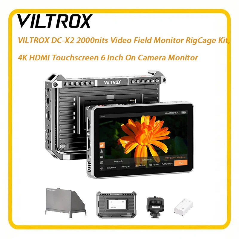 VILTROX DC-X2 Rig Kit 4K HDMI Field Monitor, 6 Inch Daylight Viewable 2000 Nits Touch Screen, Anamorphic Peaking for Filmmaking