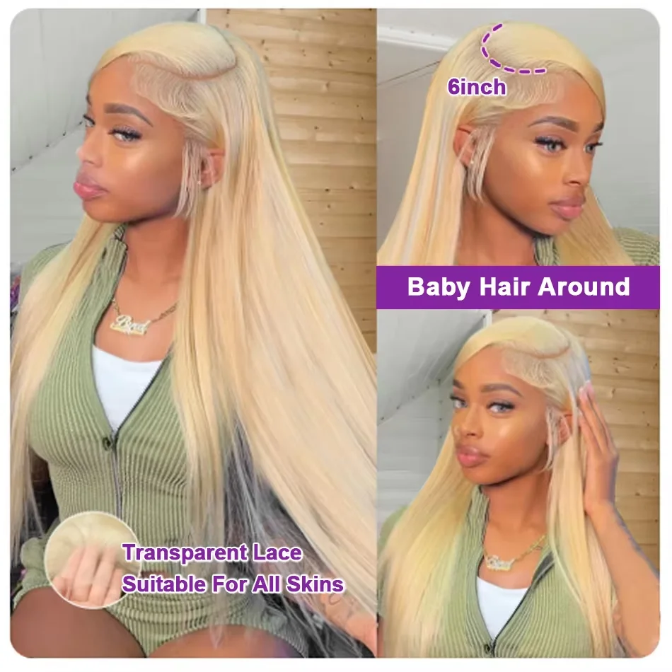 13x4 13x6 HD Transparent 613 Blonde Lace Frontal Human Hair Wigs 613 Color Wig Brazilian Bone Straight Lace Front Human Hair Wig