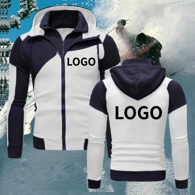 Custom LOGO Men Hoodies Brand Zipper Fleece Patchwork Fashion Casual Streetwear Sweatshirt Spring Autumn Male Jacket Wholesale