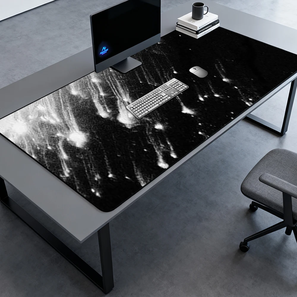 Starry Mouse Pad Gaming Cosmic 160x60 Shower 140x60 Black White Desk Meteor Monochrome Large Playmat Accessories Mousepads