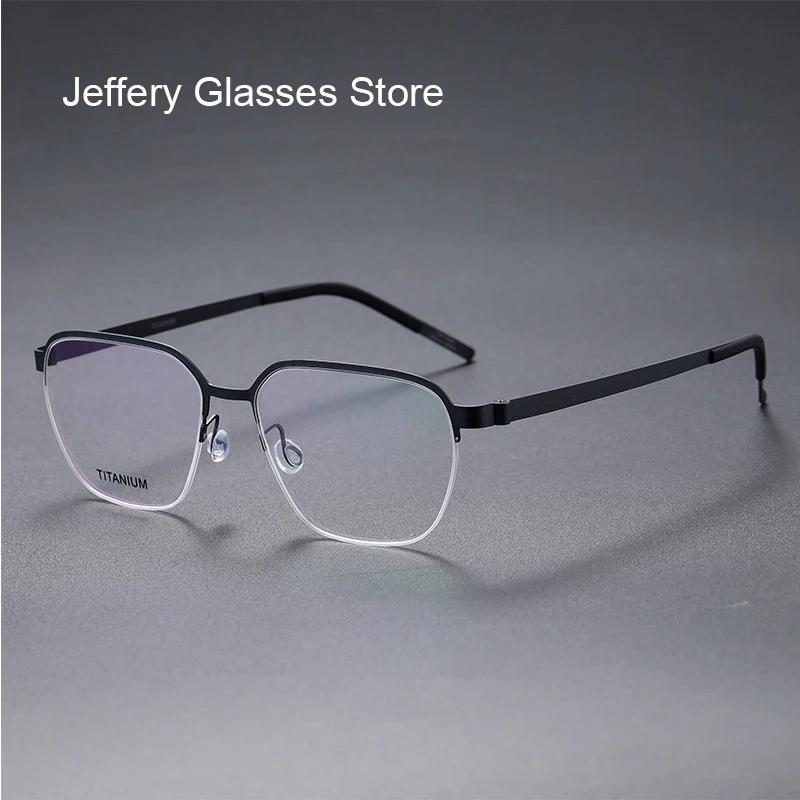 Denmark Square Screwless Ultra-light Glasses Frame 7423 Half Rim Fashion Polygon Businese Prescription Eyeglasses Gold Eyewear