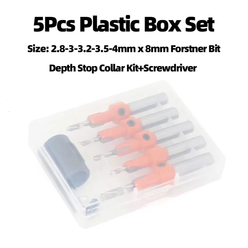 ABBP-Adjustable 8Mm Countersink Drill Bit Set(5PCS), Drill Bits Counter Sinker For Woodworking Projects