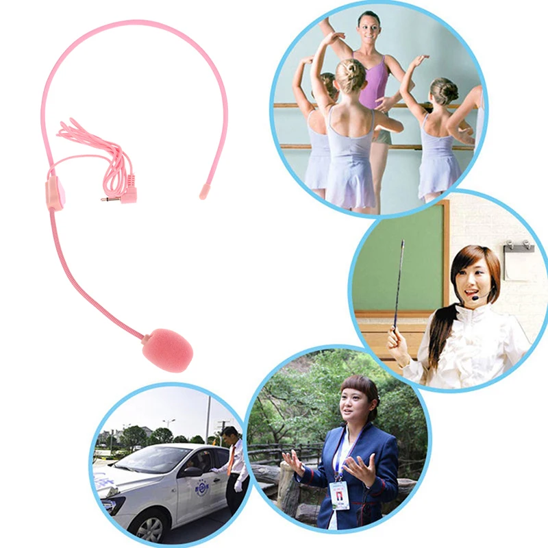 1pcs 3.5MM Headworn Wired Microphone Headset Pink Voice Amplifier Speaker Clear Sound Mic For Conference Guide Speech Teacher