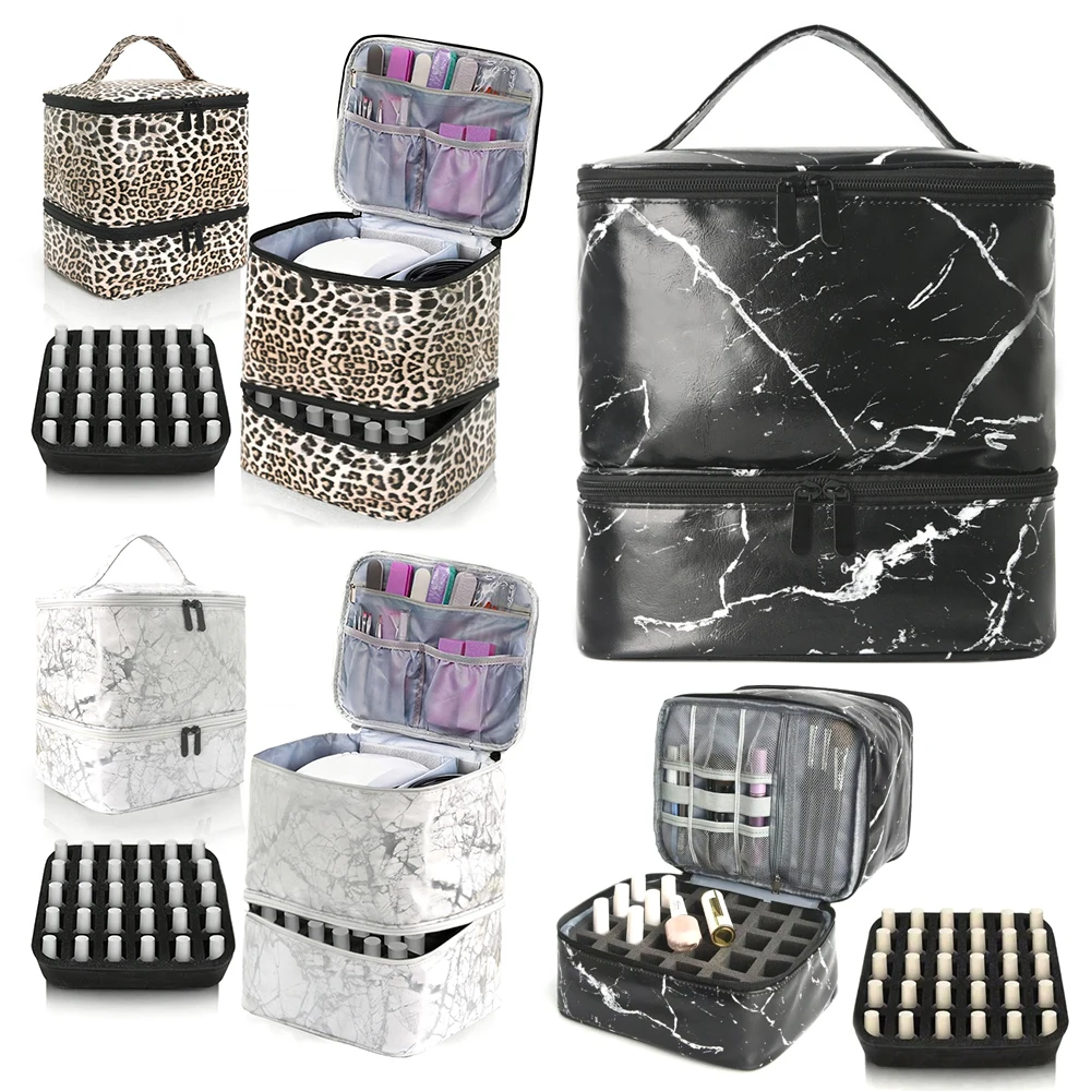 

Fashion Portable Nail Polish Storage Bag 30 Compartment with Handle Manicure Bag Double Layer Makeup Bag