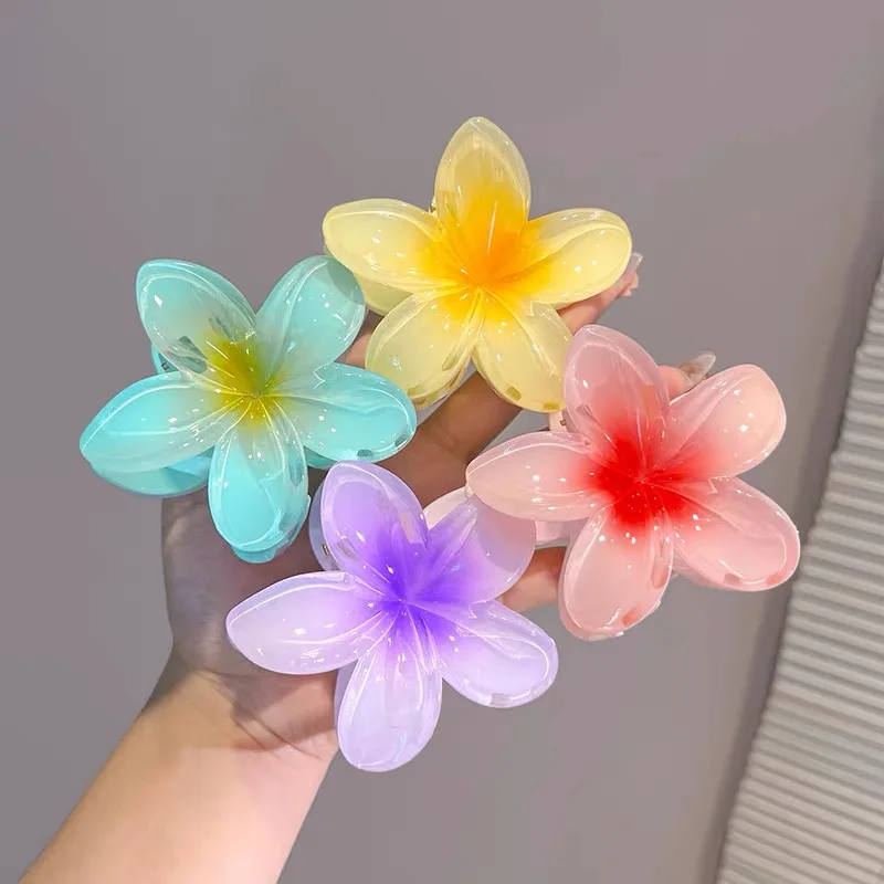 1/2/4PcsFrangipani Flower Clip Female Summer Back Head Half-Tie Hair Clip Small Fresh Medium Shark Clip Hairpin Headdress