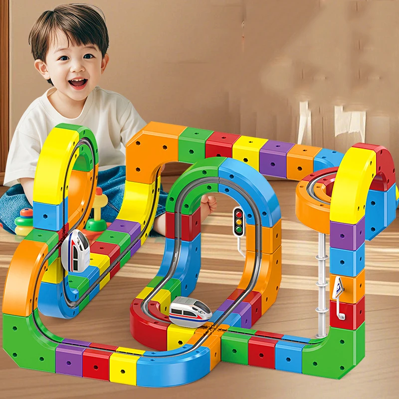 Magic Rail Car Cube Toys for Kids DIY Assembly Magic Electronic Track Train Construction Children Educational Toy Christmas Gift