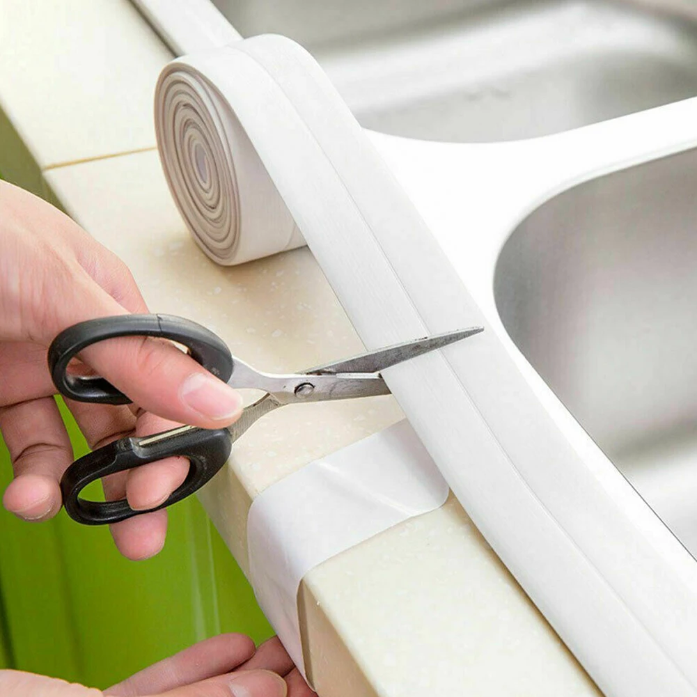 2M White PVC Sealing Strip For Bath Shower Sink Basin Edges – Waterproof Flexible Tape To Prevent Mold/Keep Joints Clean & Tid