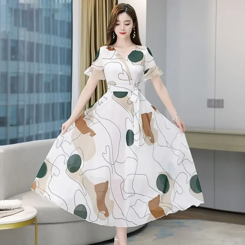 새틴 플라워 쉬폰 화이트 여성 드레스 붕대 미디 드레스 여성용 플로럴 실크 반팔 Y2k 우아한 파티 트렌디 비치