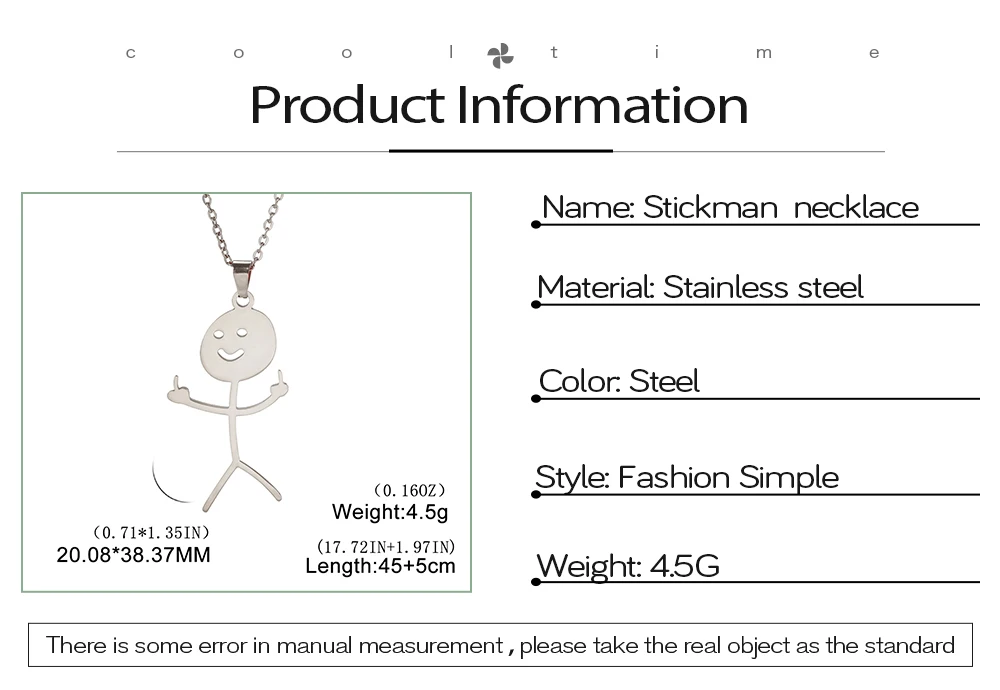 COOLTIME Stickman Anhänger Halskette für Männer Frauen Edelstahl Mittelfinger Geste Kette Halskette Schmuck Geschenk – Detail 4