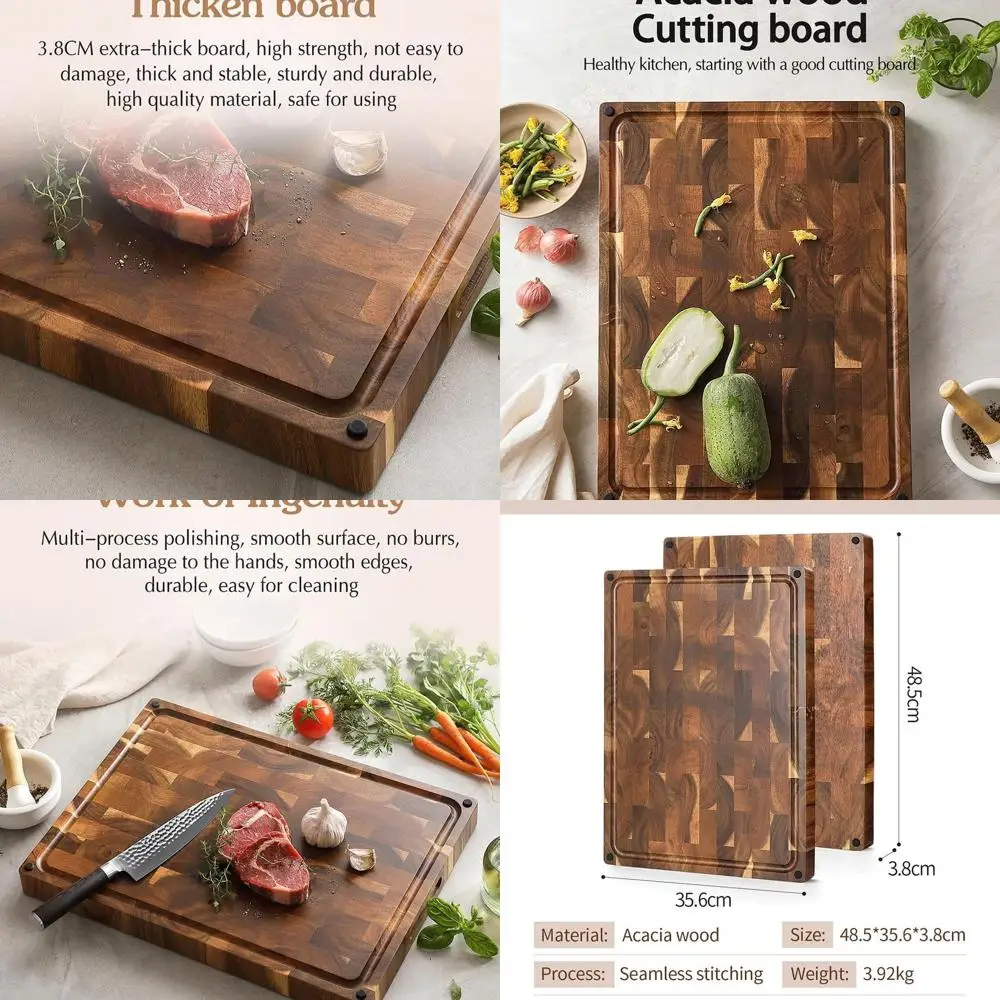 

Двусторонняя разделочная доска из дерева акации с канавкой для сока и нескользящими ножками (19 x 14 x 1,5)