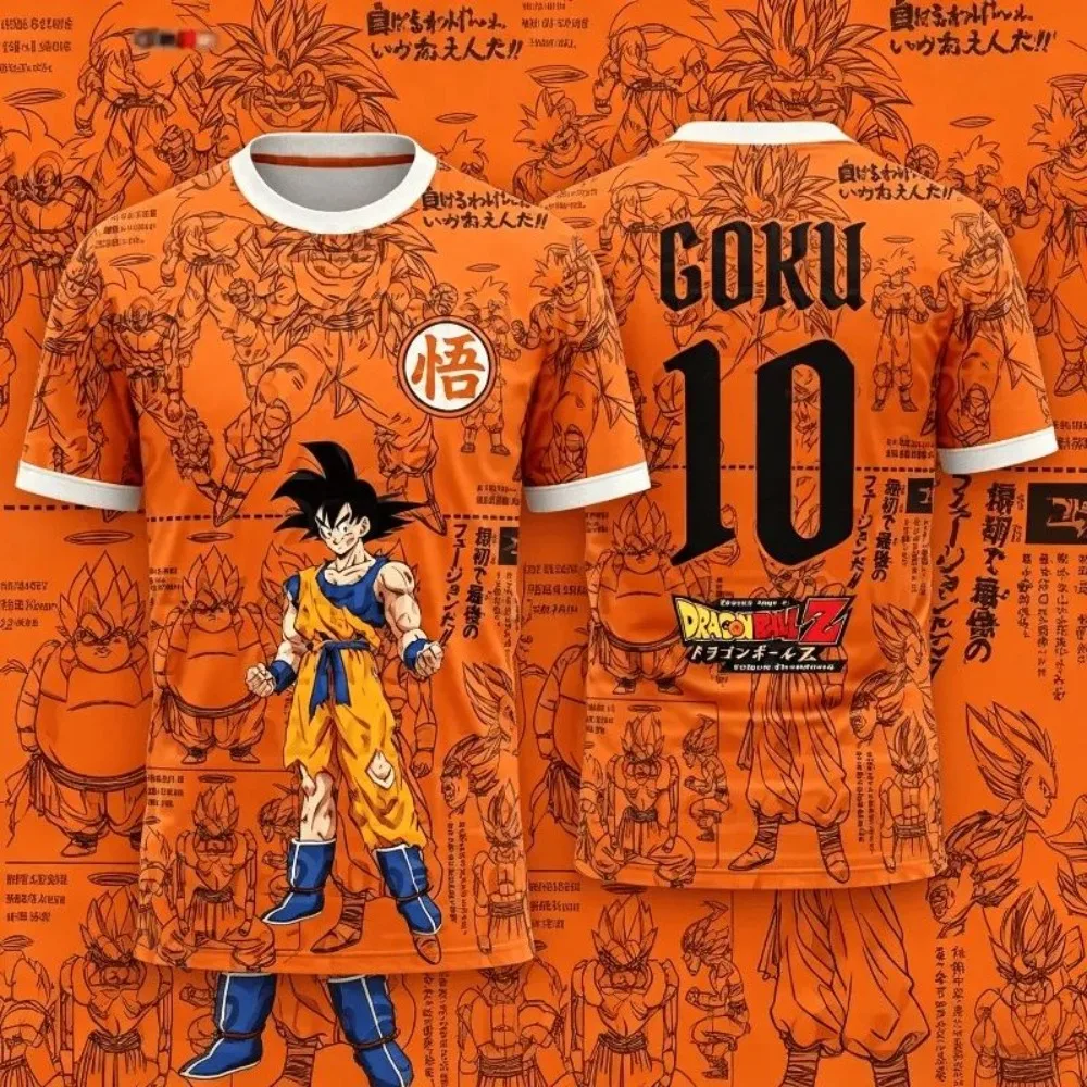 

Dragon Ball Wukong Football Sports T-shirt Cartoon Pattern Summer Loose Fashion Men's Top Unisex Round Neck Short Sleeved Shirt