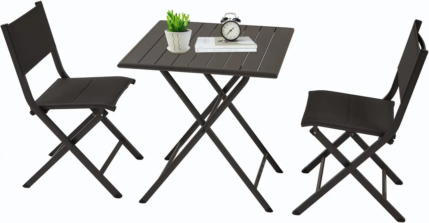 Patio Bistro Set, Padded Aluminum Rustproof Outdoor Seating Set with Table and 2 Chairs, for Porch, Garden