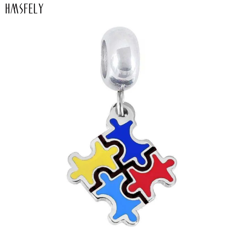 HMSFELY jigsaw puzzle theme Steel Pendant For DIY Bracelet Necklace Jewelry Making Accessories Women Bracelets Parts