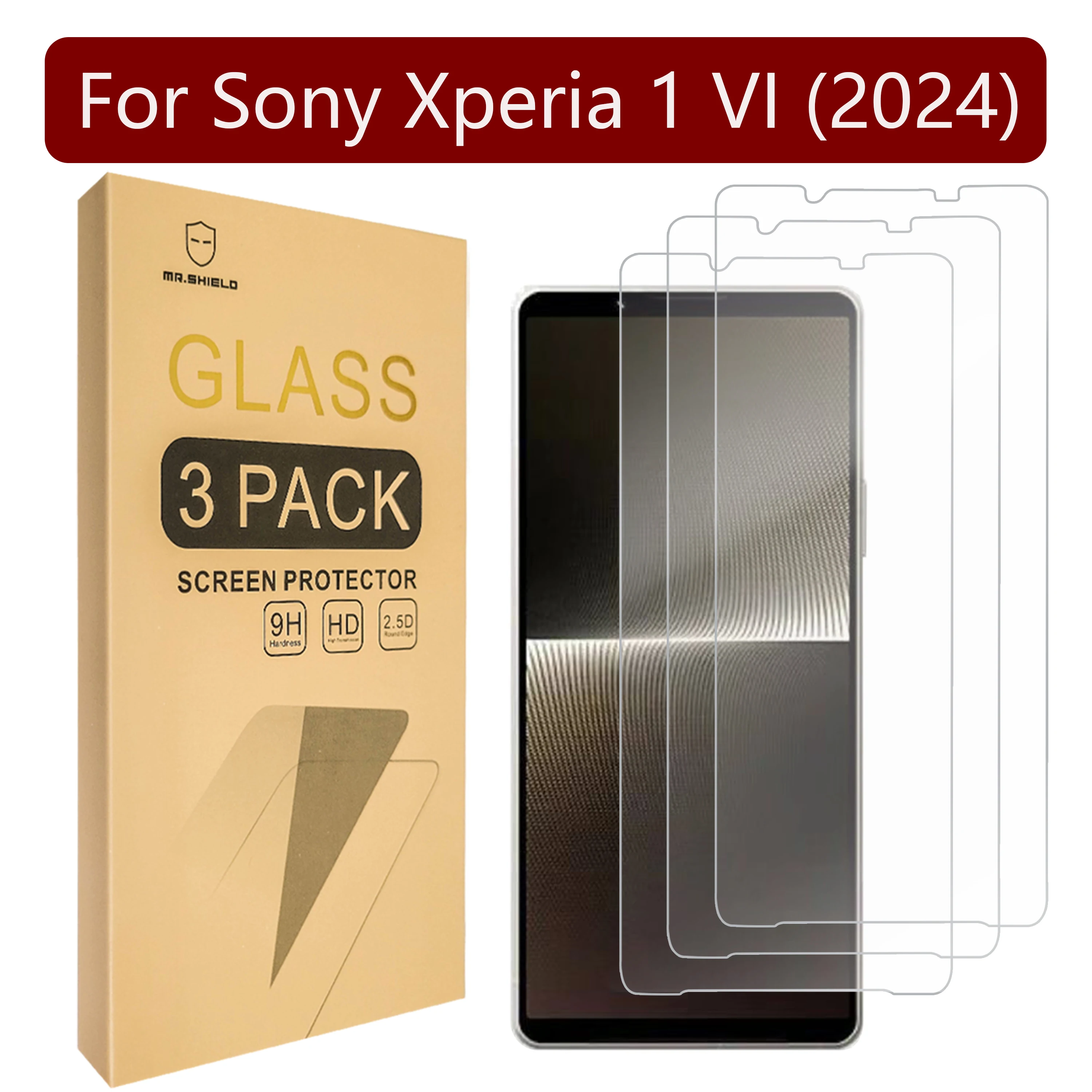 Mr.Shield Protector de pantalla compatible con Sony Xperia 1 VI (2024) [vidrio templado] [Paquete de 3] [vidrio japonés con dureza 9H]