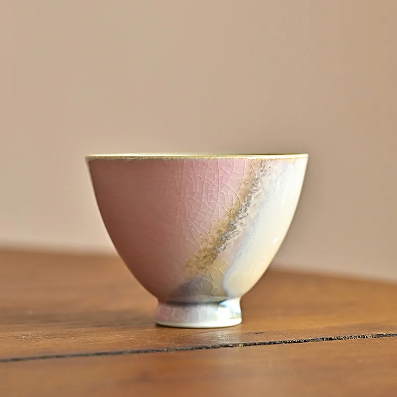 Jingdezhen Hand Thrown Heart Bamboo Hat Teacup Pink Crystal Glaze Kiln Change Exclusive Lady Personal Cup Tea Table Decor Gift