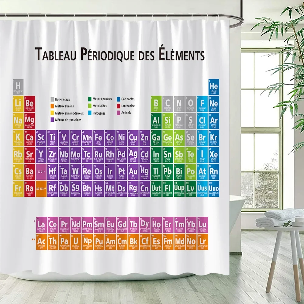 Periodic Table of Elements Shower Curtains Modern Chemical Form Printing Polyester Children Bathroom Decor Bath Curtain Hooks