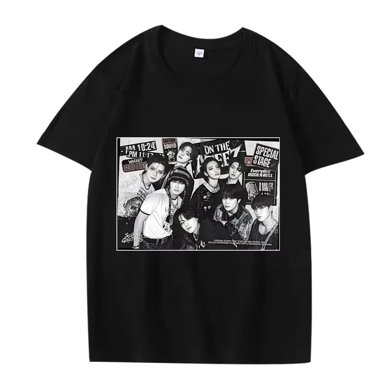 Ateez 2025 clássico camiseta femenina kpop super casual blusa estampada de manga corta